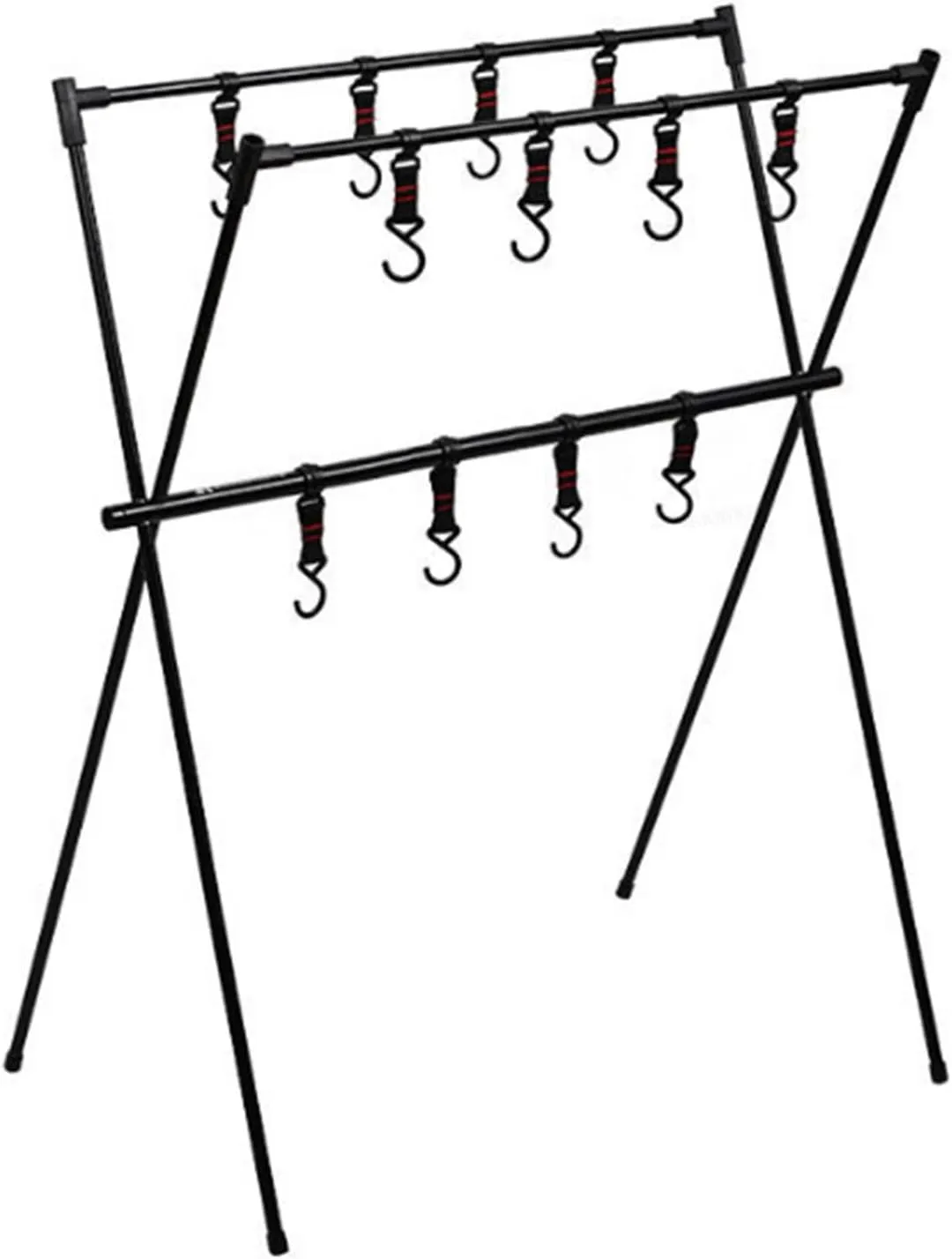 1 Pc Camping Hanging Rack, Cookware Hanging Rack, Sutekus Cookware Hanging Rack Collapsible Multifunction Camping Stand Outdoor Tools Hanging Organizer with Hooks (Black)
