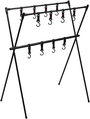 1 Pc Camping Hanging Rack, Cookware Hanging Rack, Sutekus Cookware Hanging Rack Collapsible Multifunction Camping Stand Outdoor Tools Hanging Organizer with Hooks (Black)