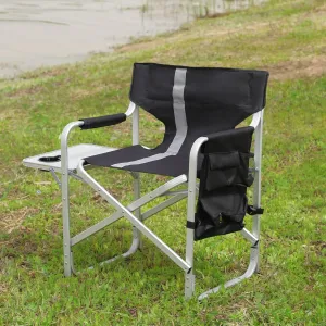 1-Piece Padded Folding Outdoor Chair, with Side Table and Storage Pockets Lightweight Oversized Directors Chair Sturdy Aluminum Frame Comfortable, for Camping Picnics Fishing Indoor or Outdoor Use