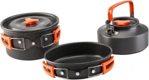 1 Set 3pcs Three Piece Kettle Saucepans Portable Grill Pots Cook Oven Double Burner Camping Stove Camping Gadgets Bank Unit Deep Frying Pan Camping Utensils Aluminum Alloy