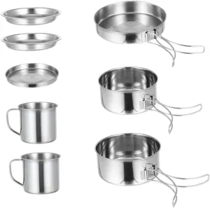 1 Set Camping Pot Backpacking Stove Bowl Tins Portable Tent Pots Kettles Camping Cooking Essentials Kitchen Collapsible Inflatable Grill Picnic Saucepan Pans Stainless Steel Silver
