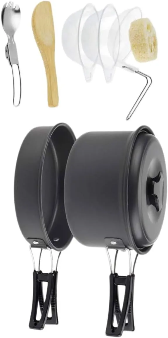 1 Set Camping Utensils Stove Camping Accessories Camper Camping Cookware Camping Kettle Camping Mat Mess Teapot Pots Supplies Collapsible Kettle Camping Kettles Water Cup Black