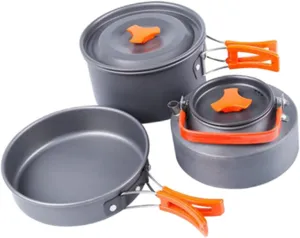 1 Set Outdoor Camping Cooking Lightweight Aluminium Alloy Pots and Kettle for Hiking Picnics and Camping Activities Durable Cookware