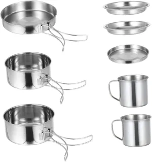 1 Set Stainless Steel Pot Set Camping Cooking Essentials Cookware Outdoor Camping Kettle Camping Cook Pot Picnic Portable Camping Pot Titanium Collapsible Kit Hiking Pot Silver