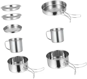 1 Set Stainless Steel Pot Set Cooking Kit Essentials Camping Cook Pot Portable Camping Kettle Titanium Picnic Outdoor Collapsible Cookware Camping Pot Hiking Pot Silver