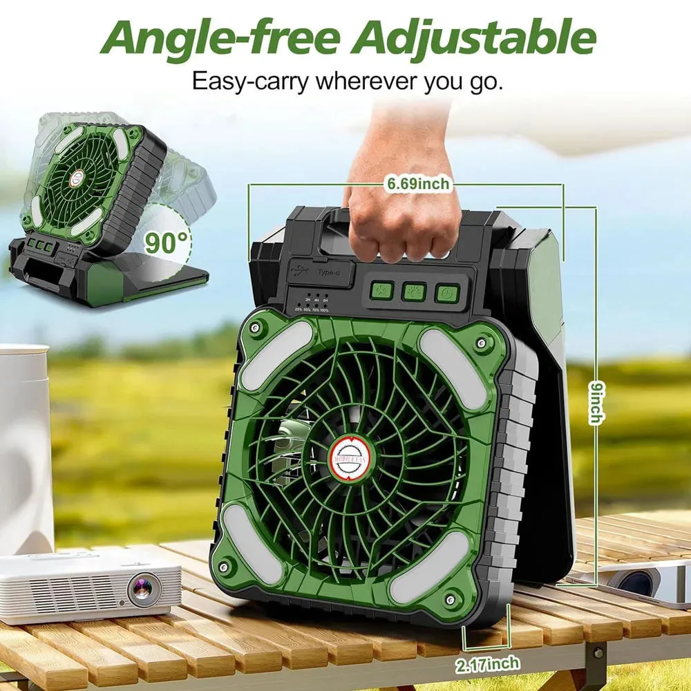10000mAh Solar Powered Portable Camping LED Lantern With Fan - 4 Speeds Powerful Wind, Rechargeable Battery Operated, 90° Folding