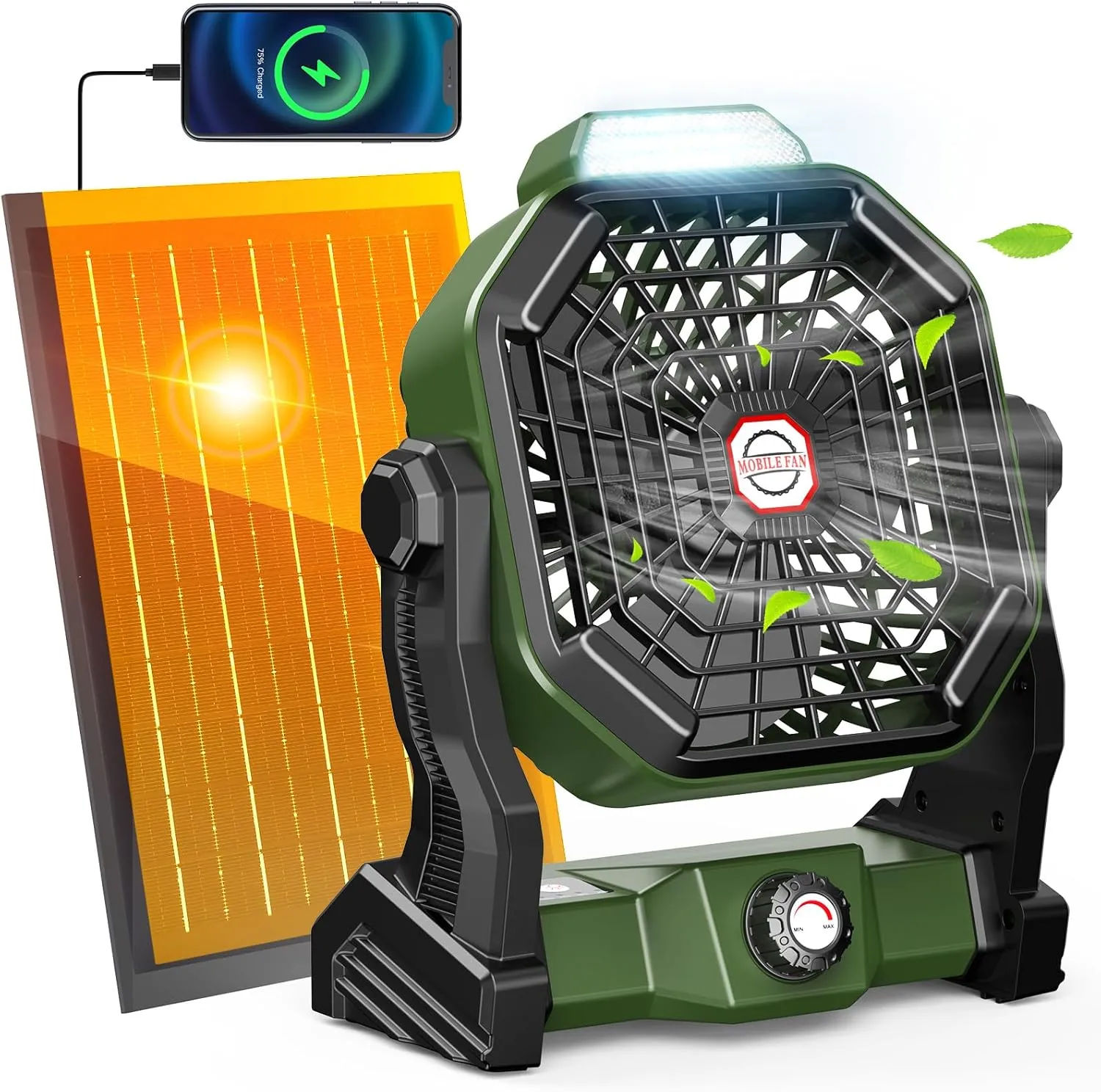 10800mAh Solar Powered Fan, 7W Solar Camping Fans & Led Lantern, Rechargeable Outdoor Fan with Solar Panel, Battery Operated Powered Tent Fans for Camping Essentials Accessories