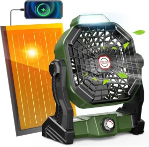 10800mAh Solar Powered Fan, 7W Solar Camping Fans & Led Lantern, Rechargeable Outdoor Fan with Solar Panel, Battery Operated Powered Tent Fans for Camping Essentials Accessories