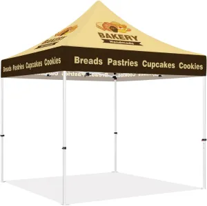 10x10 Pop Up Canopy Tent for Bakery, ABLEM8CANOPY Heavy Duty Outdoor Canopy for Bakers, Bakery Themed Market Tent with Stake Kit and Wheeled Travel Bag