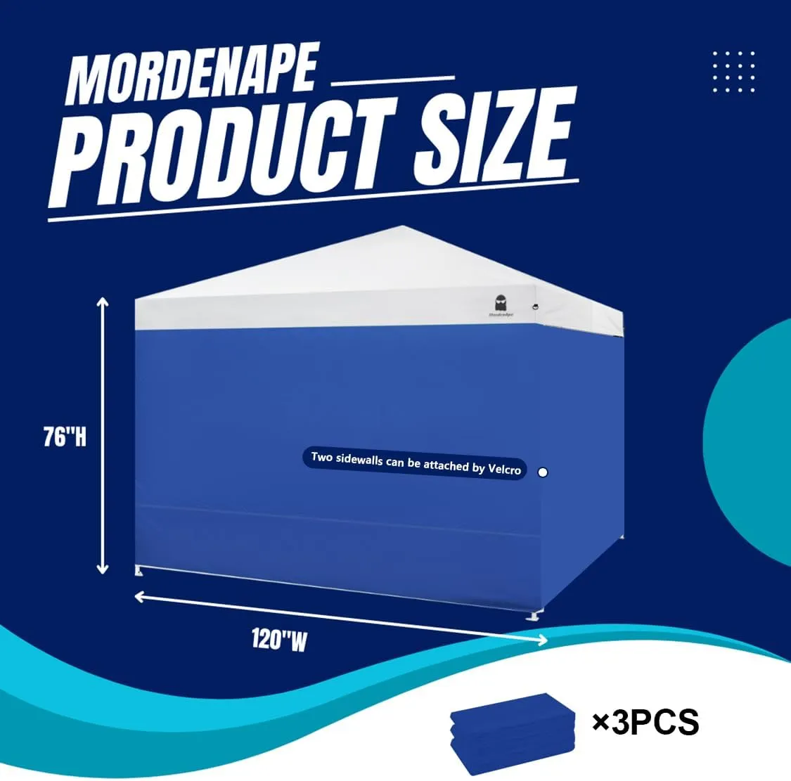 10x10 Pop Up Canopy Tent Sidewalls - Straight Leg Compatible, 300D Waterproof Polyester with 99% UV Protection, 3 Piece Royal Blue Wall Set