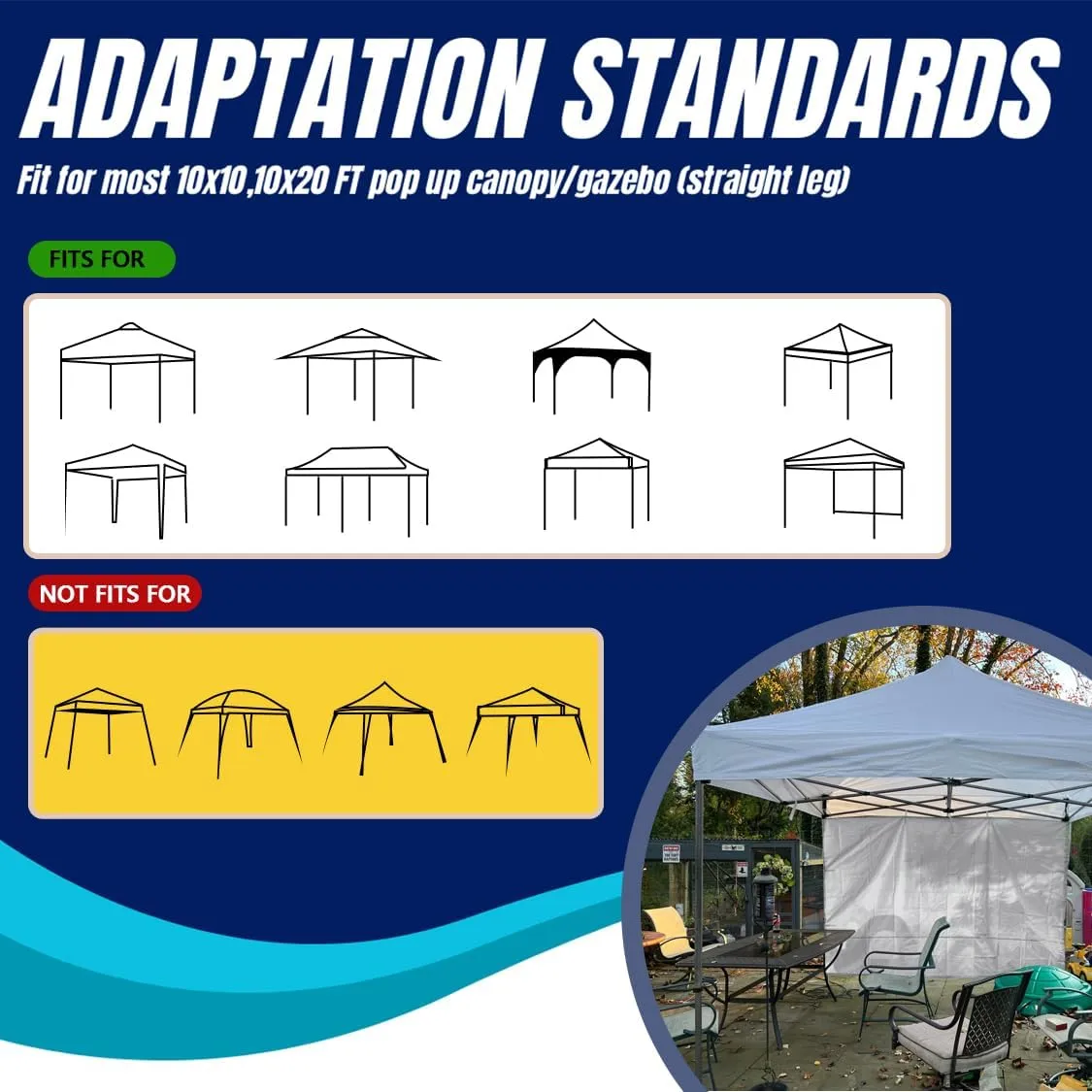 10x10 Pop Up Canopy Tent Sidewalls - Straight Leg Compatible, 300D Waterproof Polyester with 99% UV Protection, 3 Piece Royal Blue Wall Set