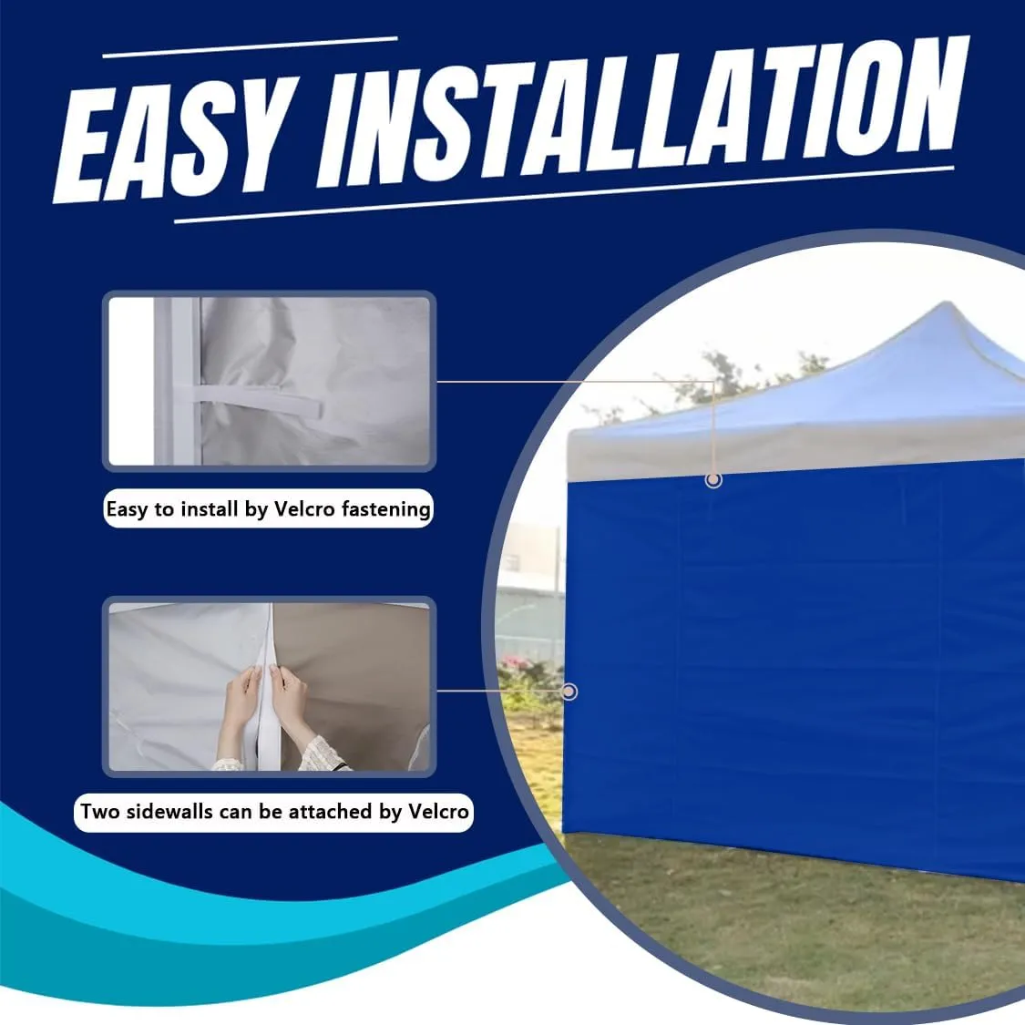 10x10 Pop Up Canopy Tent Sidewalls - Straight Leg Compatible, 300D Waterproof Polyester with 99% UV Protection, 3 Piece Royal Blue Wall Set