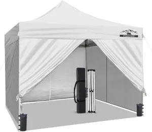 10x10ft Pop Up Canopy Tent with Sidewalls, Waterproof Commercial Party Tents, Heavy Duty Instant Shelter, Outdoor Sun Shade for Events, Parties, Camping, UPF 50 , 4 Weight Bags - White