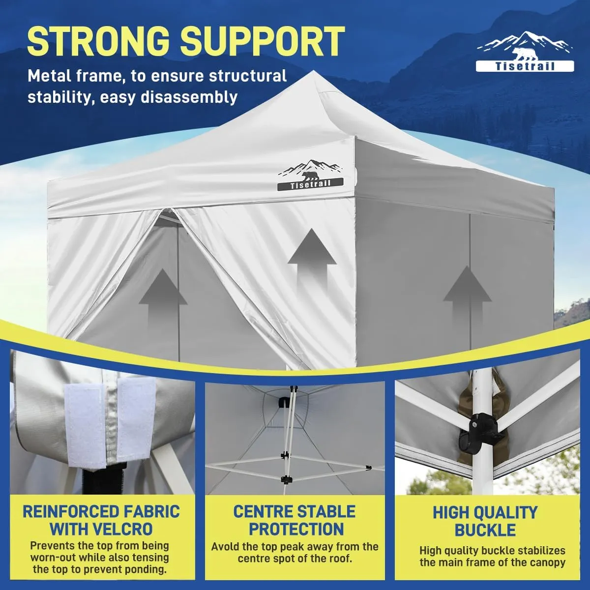 10x10ft Pop Up Canopy Tent with Sidewalls, Waterproof Commercial Party Tents, Heavy Duty Instant Shelter, Outdoor Sun Shade for Events, Parties, Camping, UPF 50 , 4 Weight Bags - White