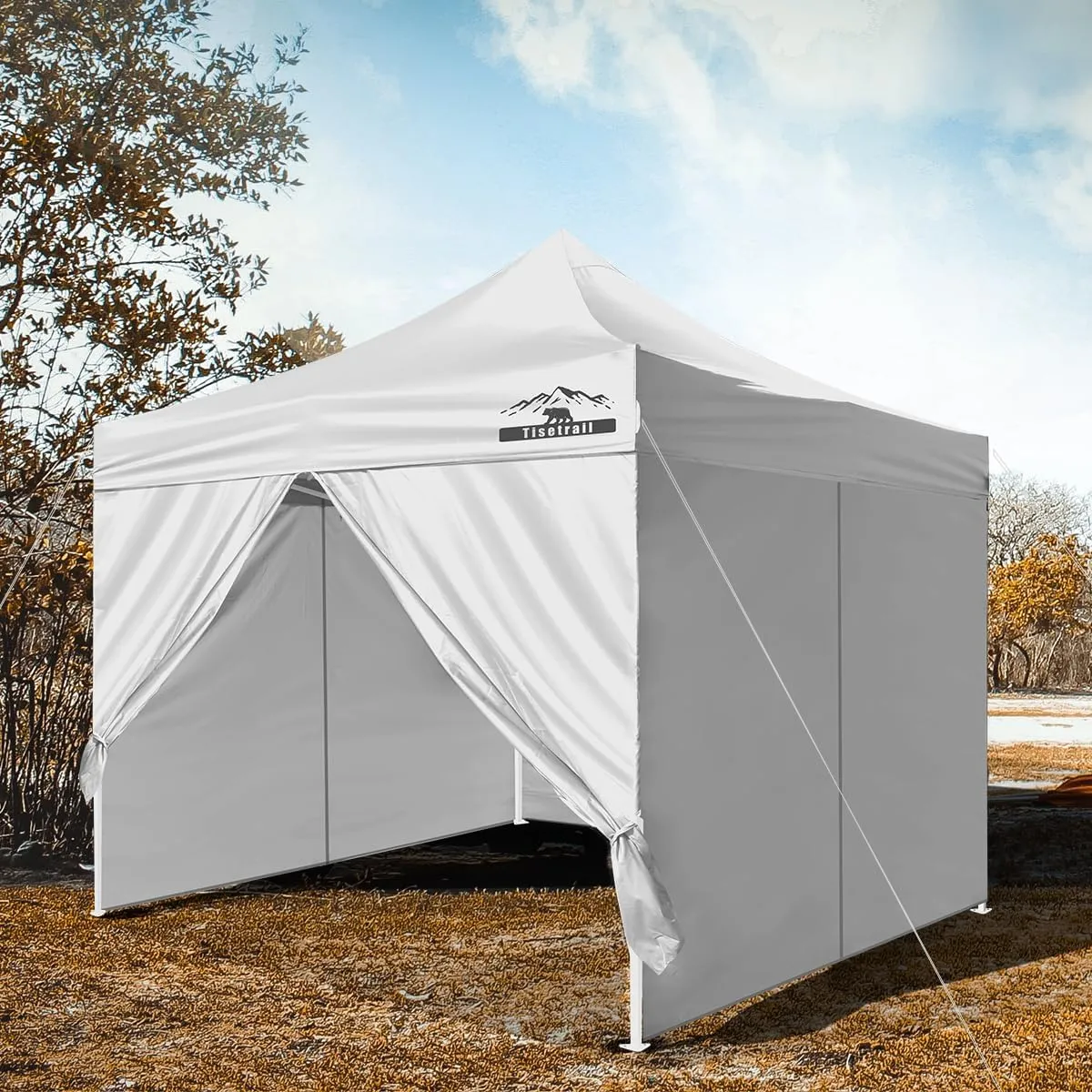 10x10ft Pop Up Canopy Tent with Sidewalls, Waterproof Commercial Party Tents, Heavy Duty Instant Shelter, Outdoor Sun Shade for Events, Parties, Camping, UPF 50 , 4 Weight Bags - White
