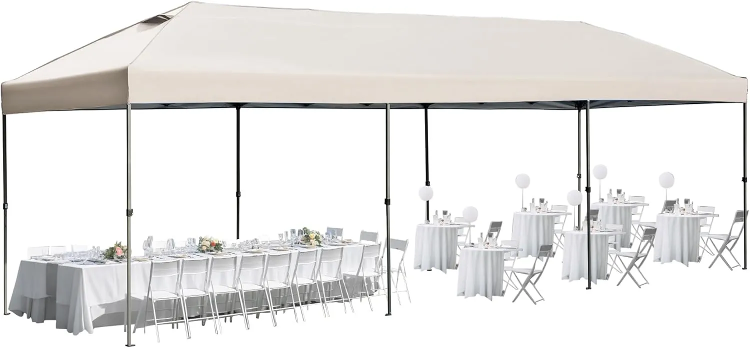 10x30 Pop Up Canopy with Sidewalls, Outdoor Party Tent with Wheeled Bag, Patio Canopy Tent for Patio Wedding Backyard (Khaki)