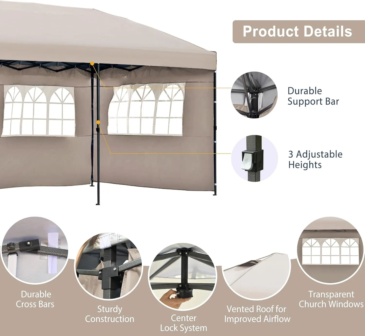 10x30 Pop Up Canopy with Sidewalls, Outdoor Party Tent with Wheeled Bag, Patio Canopy Tent for Patio Wedding Backyard (Khaki)