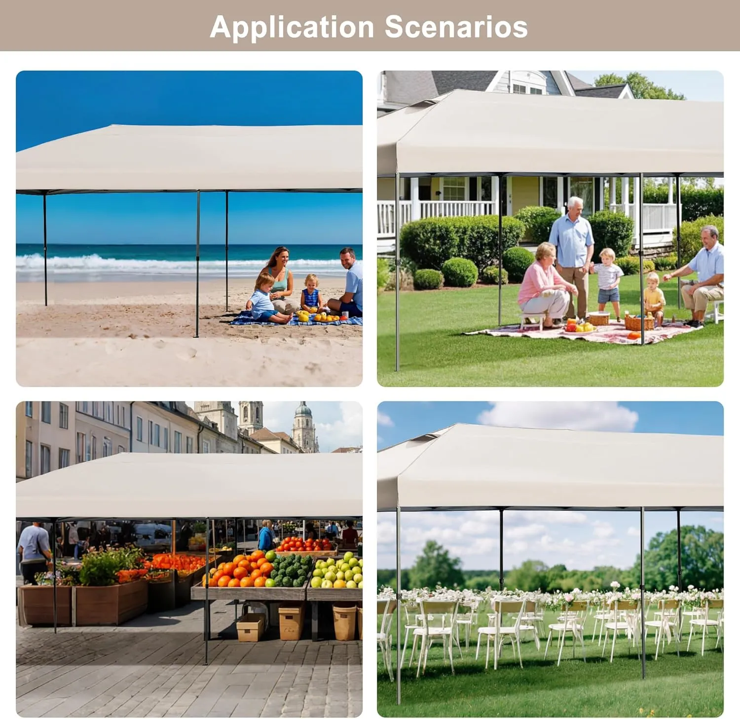 10x30 Pop Up Canopy with Sidewalls, Outdoor Party Tent with Wheeled Bag, Patio Canopy Tent for Patio Wedding Backyard (Khaki)