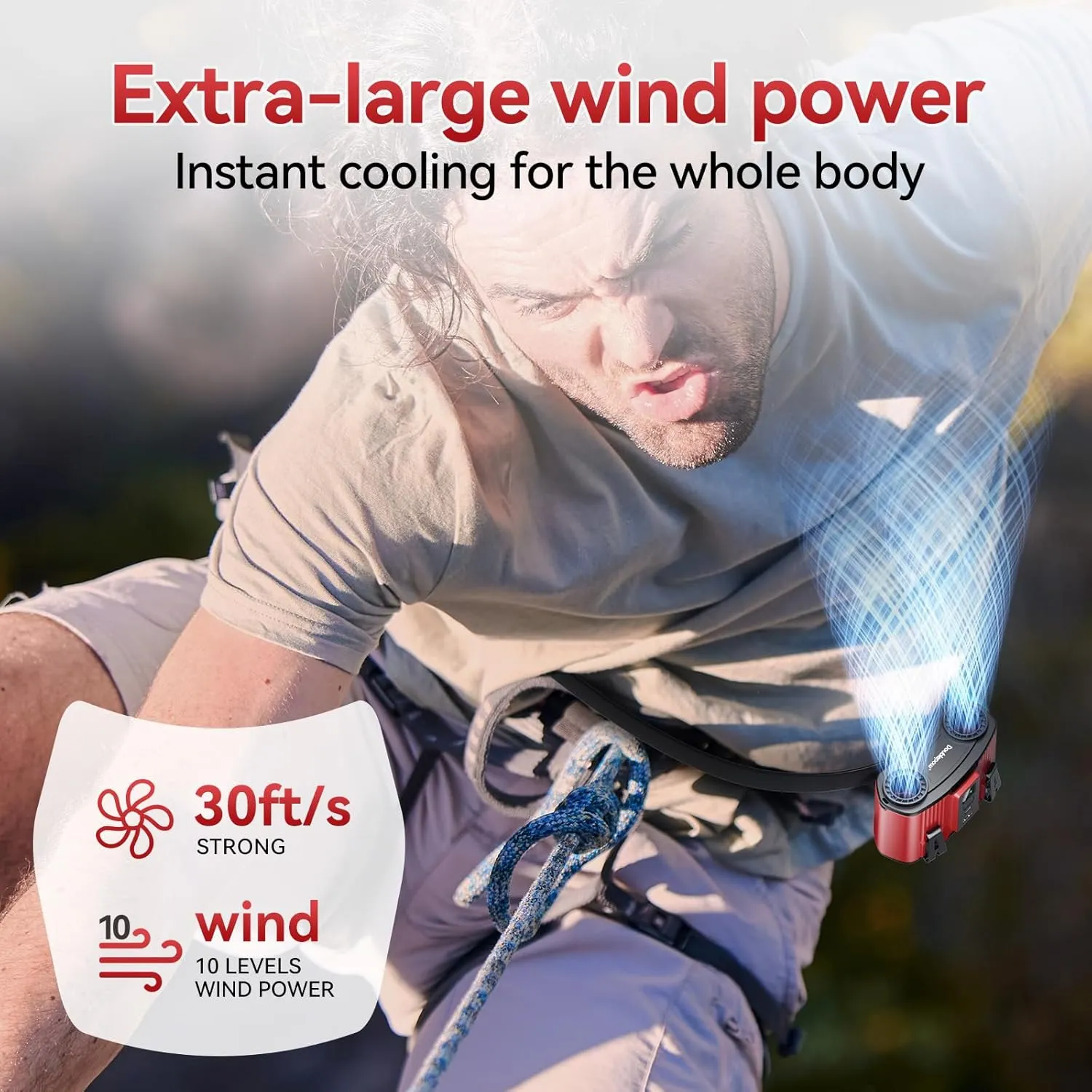 12000mAh Personal Waist Fan, USB Rechargeable Clip The Waist For Working,10 Speed & 40H Cooling and Heatstroke Prevention For Outdoor Travel Camping (Red, 12000mAh)