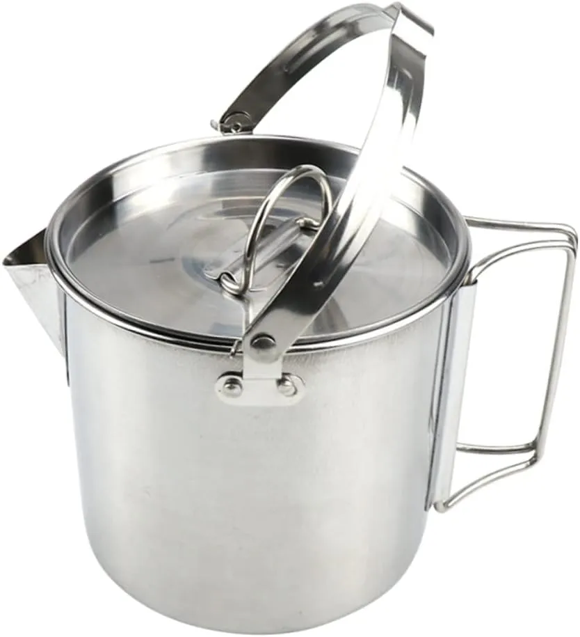 1.2l Hanging Pot Stainless Steel Kettle Lid Outdoor Cooking Boil Water for Tea Picnic Essential