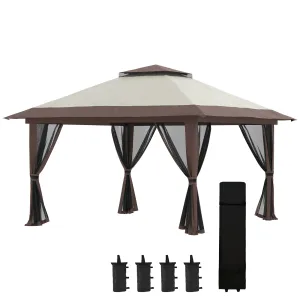 13' x 13' Pop Up Canopy with Mesh Sidewalls and Water/Sand Bag, UPF 50  Easy Up Canopy Tent Shelter, Wheeled Carry Bag for Garden, Backyard, Patio, Lawn, Beige