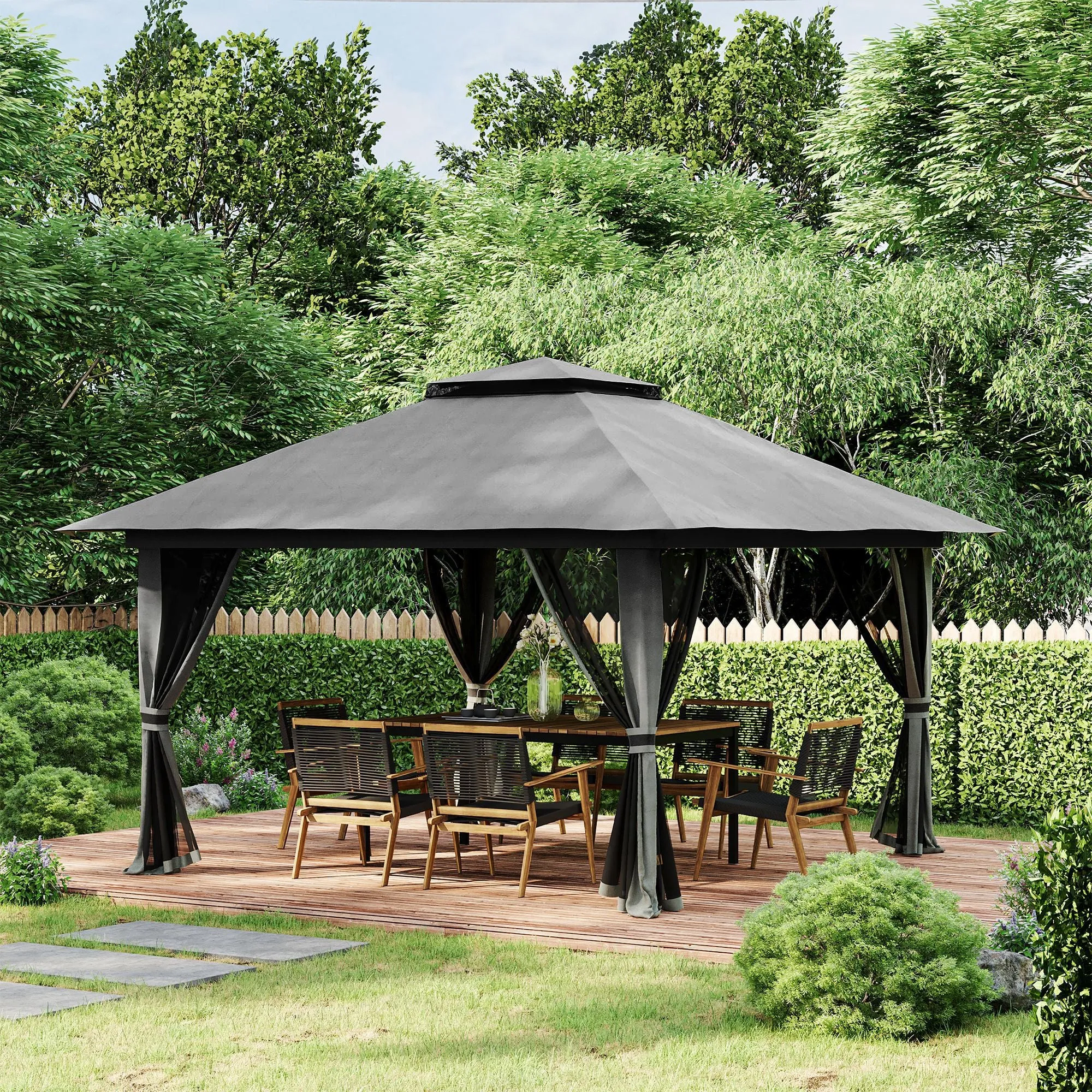 13' x 13' Pop Up Canopy with Mesh Sidewalls and Water/Sand Bag, UPF 50  Easy Up Canopy Tent Shelter, Wheeled Carry Bag for Garden, Backyard, Patio, Lawn, Dark Grey