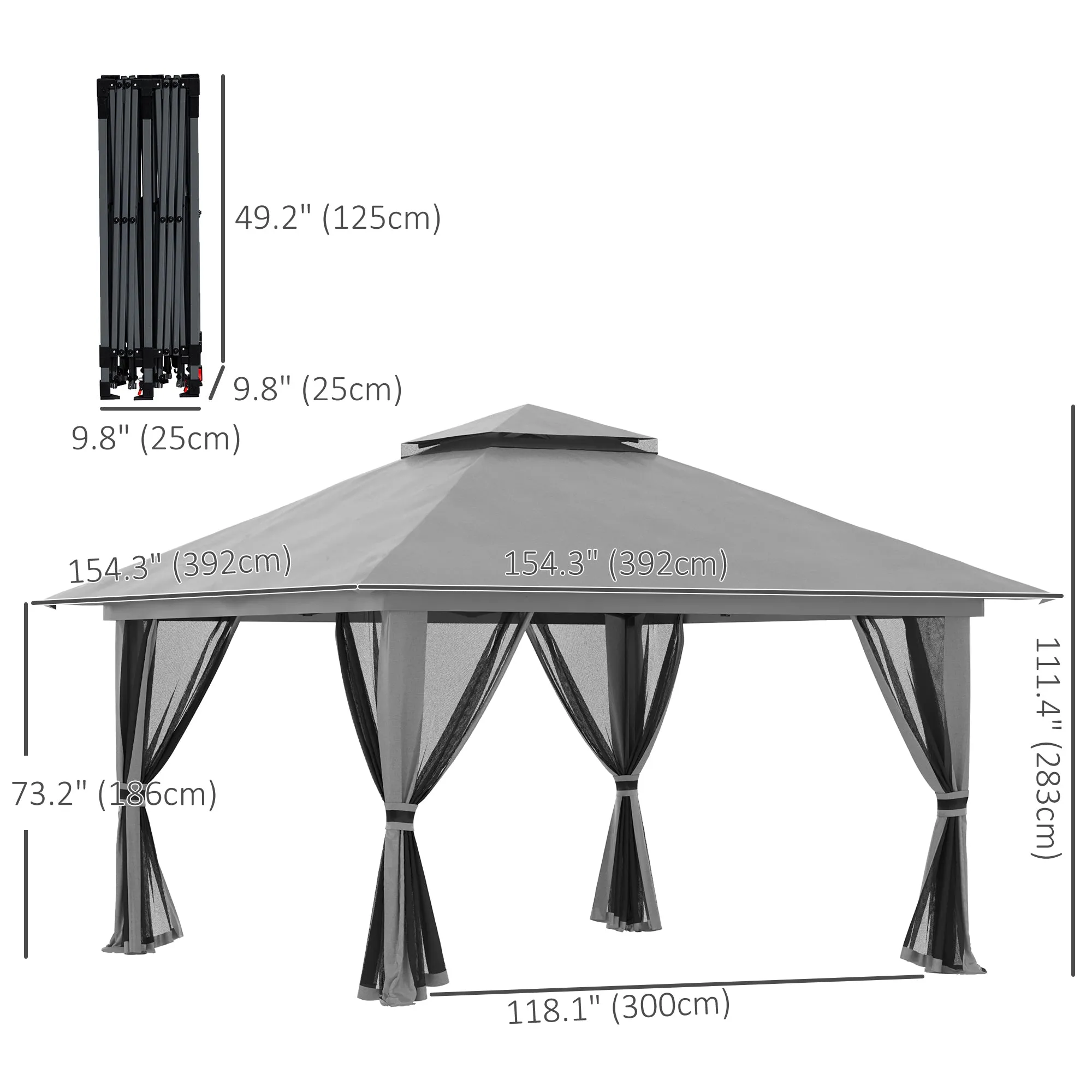 13' x 13' Pop Up Canopy with Mesh Sidewalls and Water/Sand Bag, UPF 50  Easy Up Canopy Tent Shelter, Wheeled Carry Bag for Garden, Backyard, Patio, Lawn, Dark Grey
