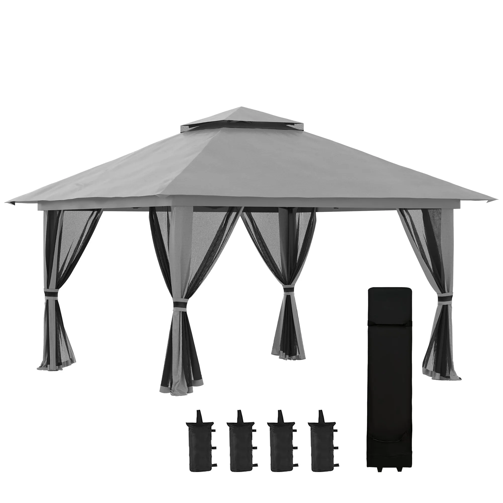 13' x 13' Pop Up Canopy with Mesh Sidewalls and Water/Sand Bag, UPF 50  Easy Up Canopy Tent Shelter, Wheeled Carry Bag for Garden, Backyard, Patio, Lawn, Dark Grey