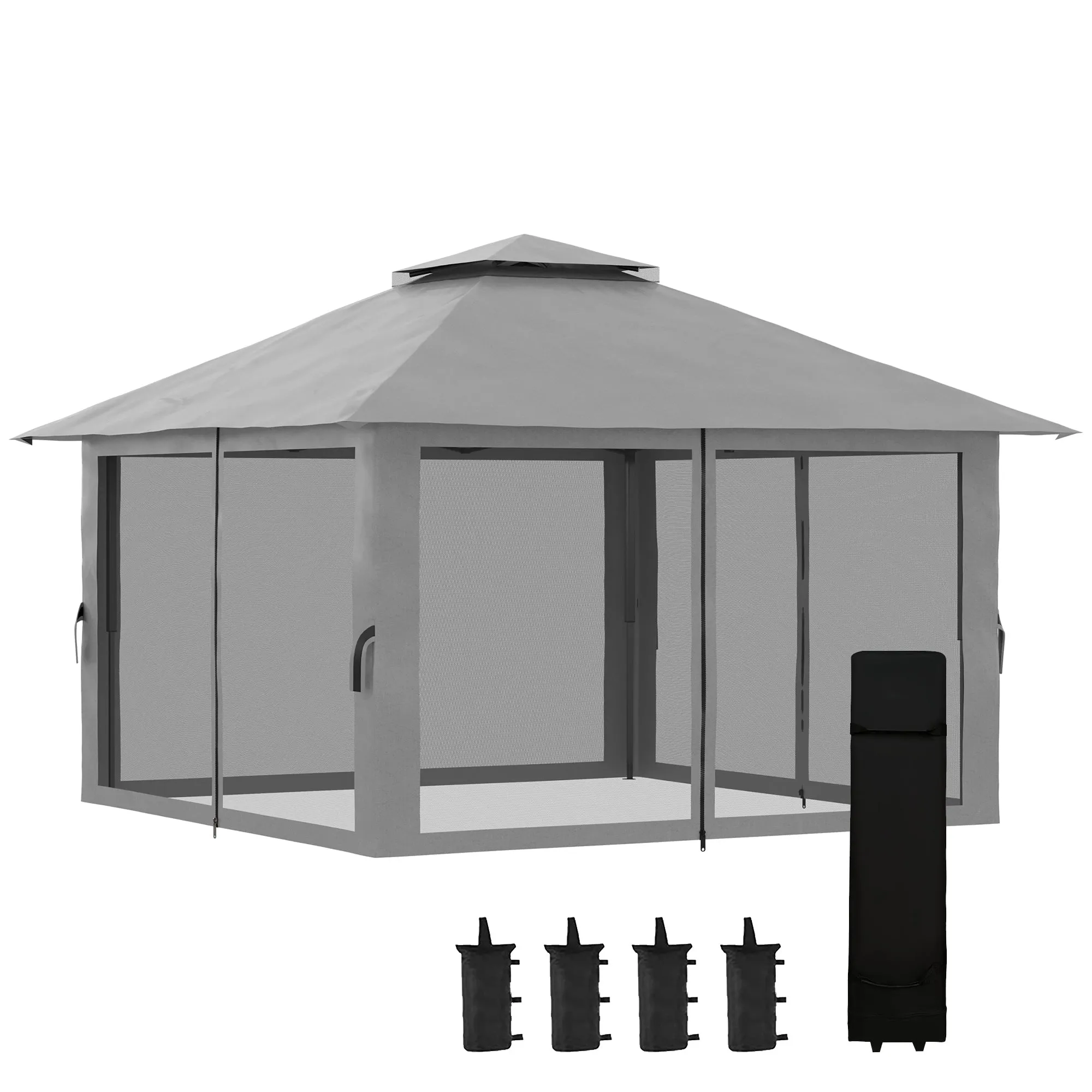 13' x 13' Pop Up Canopy with Mesh Sidewalls and Water/Sand Bag, UPF 50  Easy Up Canopy Tent Shelter, Wheeled Carry Bag for Garden, Backyard, Patio, Lawn, Dark Grey