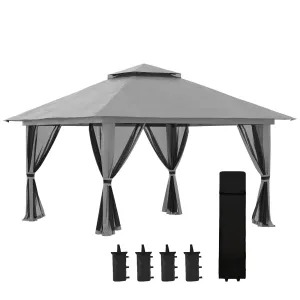 13' x 13' Pop Up Canopy with Mesh Sidewalls and Water/Sand Bag, UPF 50  Easy Up Canopy Tent Shelter, Wheeled Carry Bag for Garden, Backyard, Patio, Lawn, Dark Grey