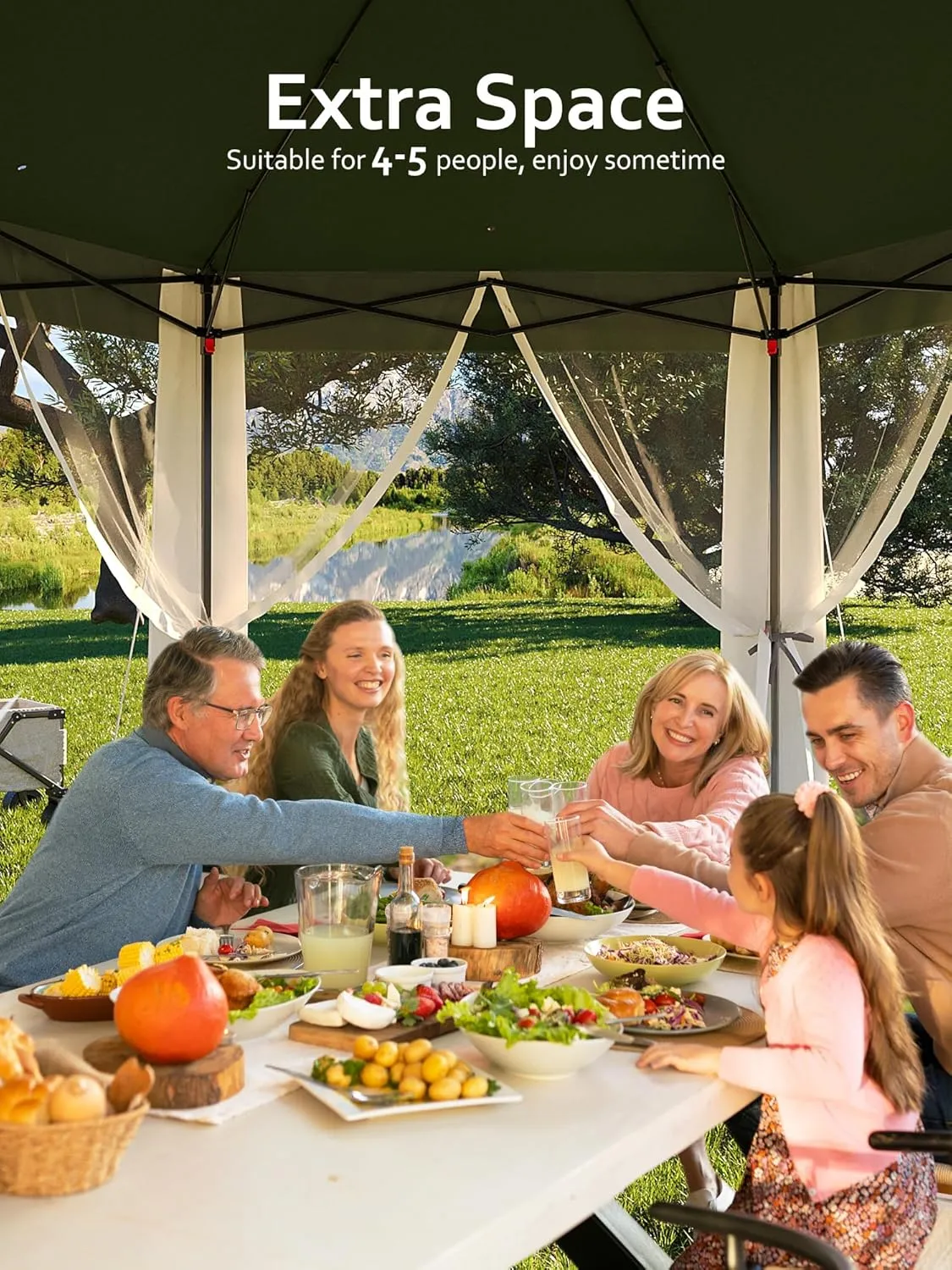 13 x 13FT Pop Up Gazebo, Hexagonal Outdoor Canopy Shelter, Instant Patio Gazebo Tent with Mesh Netting and Strong Steel Frame for Patio Backyard Garden Wedding Party, Green Beige