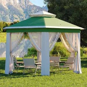 13 x 13FT Pop Up Gazebo, Hexagonal Outdoor Canopy Shelter, Instant Patio Gazebo Tent with Mesh Netting and Strong Steel Frame for Patio Backyard Garden Wedding Party, Green Beige
