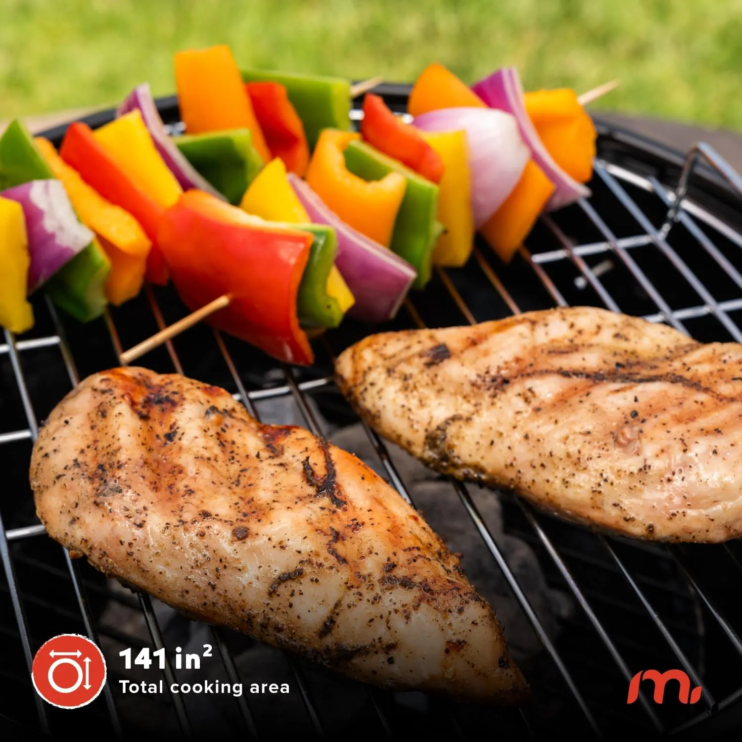 14.5" Portable Charcoal Barbecue Grill with Adjustable Air Vent, 141 SQ. In Cooking Area, Table Top Grill for Camping, Outdoor Cooking, Patios, and More - 810-23001