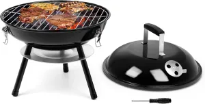 14Inch Portable Outdoor Charcoal Grill, Leonyo Small Tabletop BBQ Charcoal Grill Enamel Coated for Backyard Cooking, Camping, Picnics, Garden, Beach, Black