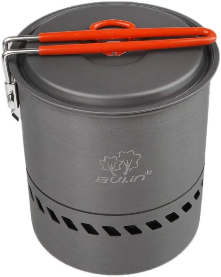 1.5L Camping Heat Exchanger Pot Outdoor Portable Cookware Picnic Quick Heating Kettle Folding Handle Pot 1-2 Person
