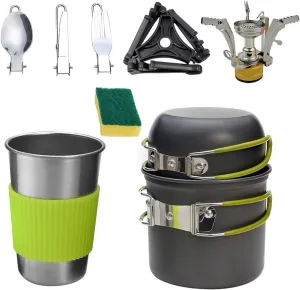 1Set Alloy Camping Cooking Portable Outdoor Cookware for People Lightweight and Durable Design for Picnics Hiking and Travel Includes Cleaning Sponge