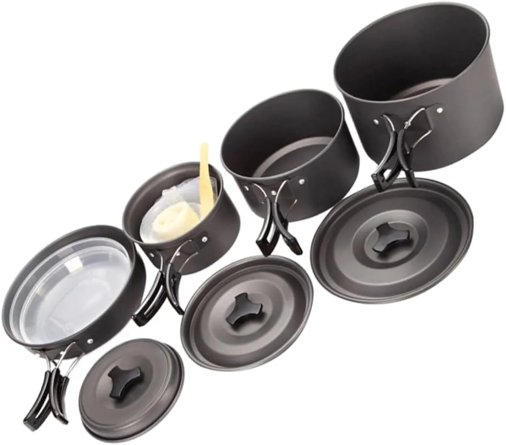 1set Camping Cookware Portable Oxide Cooking Pot for Outdoor Use Handle for Easy Storage Non-deformable for Camping Backpacking and Picnics for People