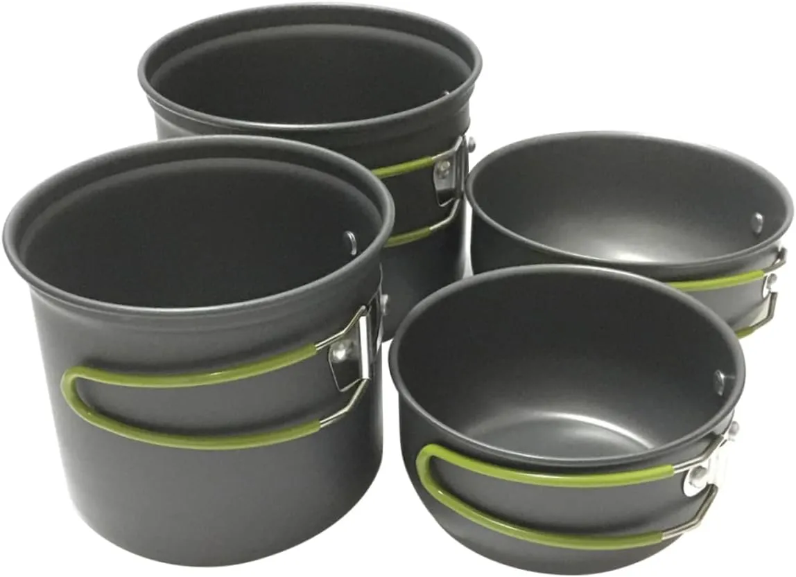 1Set Outdoor Camping Cookware Portable Cooking Utensils with Collapsible Handle Lightweight Alloy Kitchenware for Hiking Backpacking and Picnics