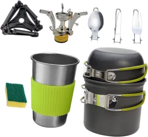 1set Portable Camping Cooking Lightweight Alloy Cookware Non-Stick Coating Design for Hiking Picnics and Outdoor Adventures Includes Cleaning Sponge