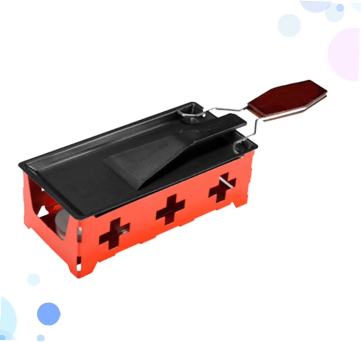 1set Portable Non- Grill Set Mini Bakeware for Camping Kitchen Includes Red Stove Rack Baking Tray Small Spatula with Handle for Cheese Fondue and Picnics