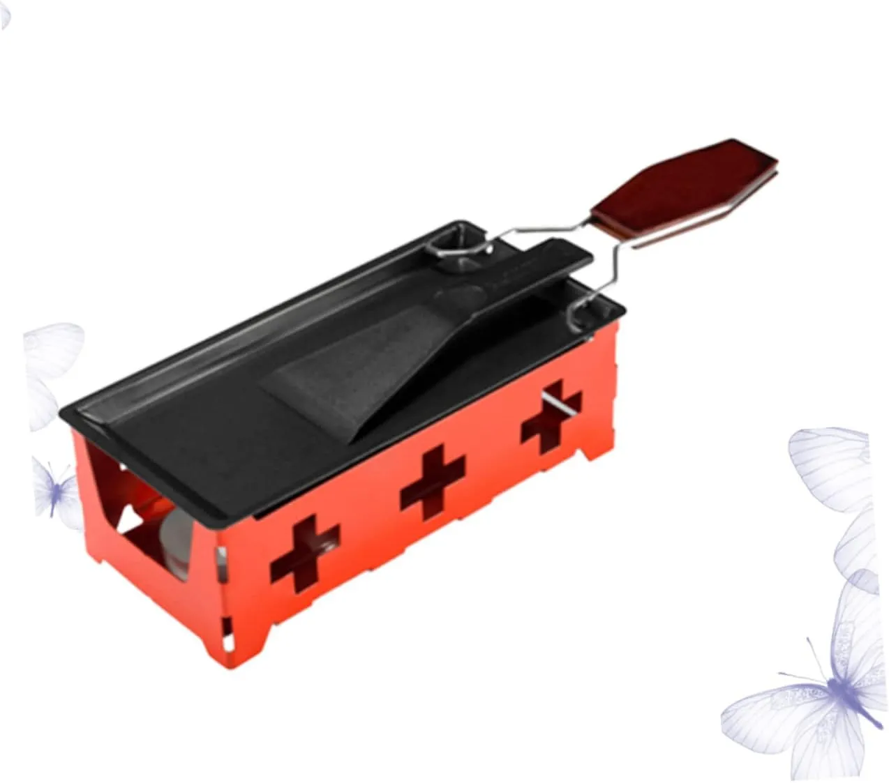 1set Portable Non- Grill Set Mini Bakeware for Camping Kitchen Includes Red Stove Rack Baking Tray Small Spatula with Handle for Cheese Fondue and Picnics