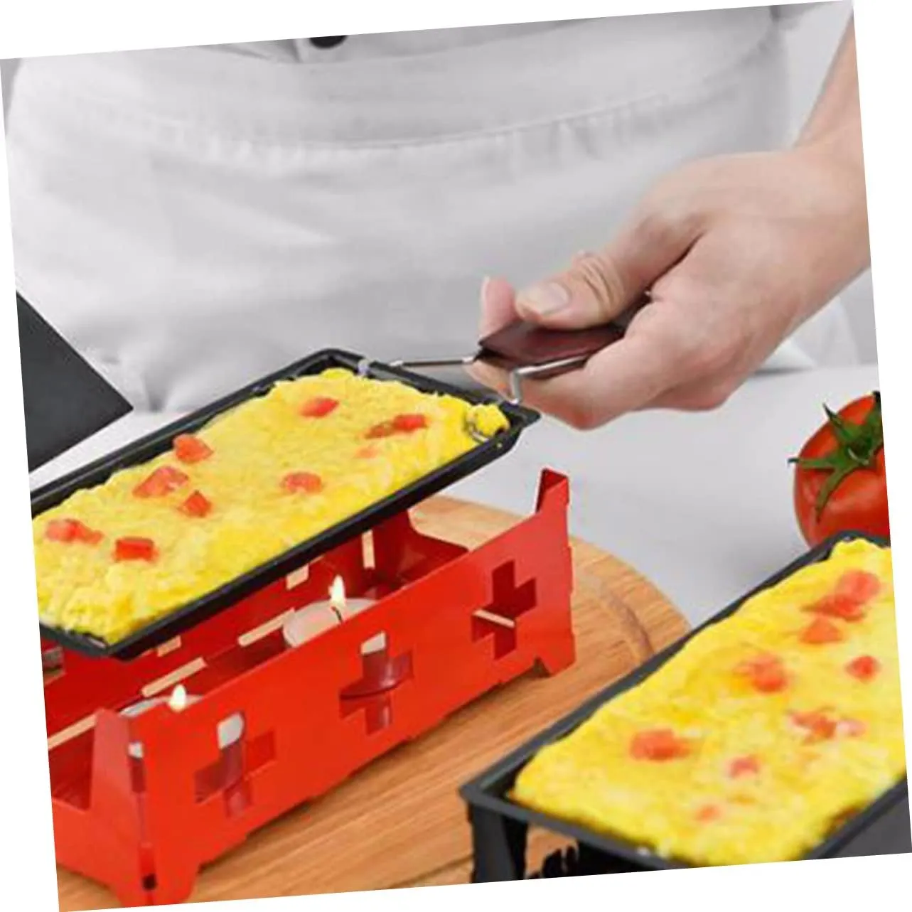 1set Portable Non- Grill Set Mini Bakeware for Camping Kitchen Includes Red Stove Rack Baking Tray Small Spatula with Handle for Cheese Fondue and Picnics