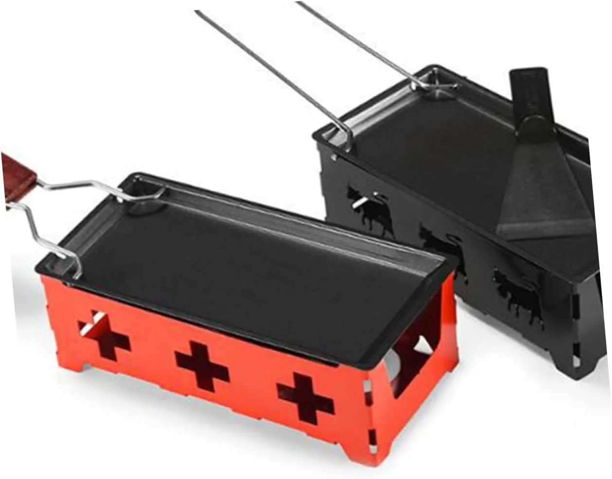 1set Portable Non- Grill Set Mini Bakeware for Camping Kitchen Includes Red Stove Rack Baking Tray Small Spatula with Handle for Cheese Fondue and Picnics