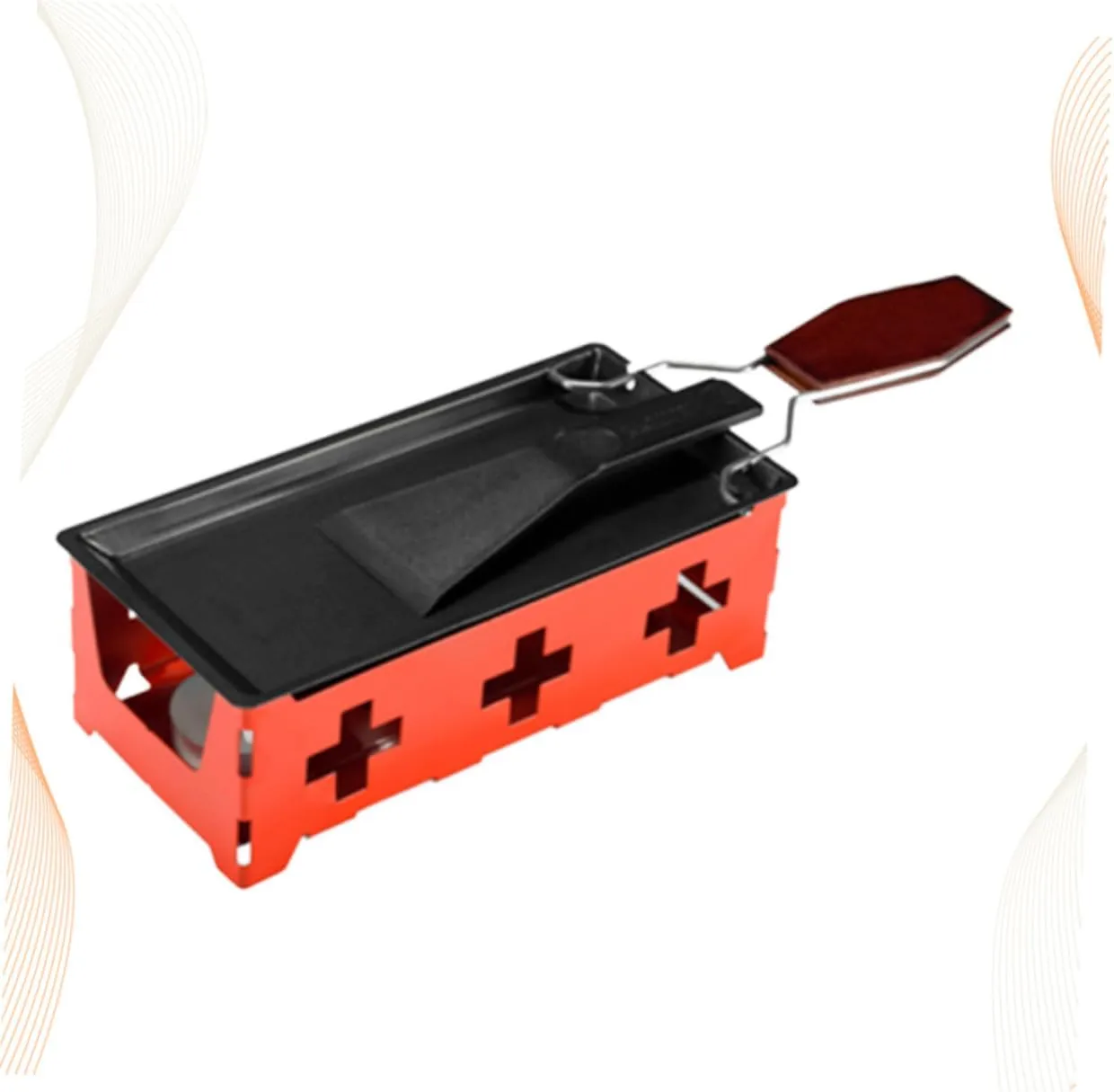 1set Portable Non- Grill Set Mini Bakeware for Camping Kitchen Includes Red Stove Rack Baking Tray Small Spatula with Handle for Cheese Fondue and Picnics