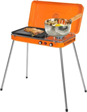 2 Burner Camping Stove,5860BTU Portable Gas Grill Cooker with Removable Leg,Outdoor Roast Grill Stove for Home Backyard Camping BBQ Picnic