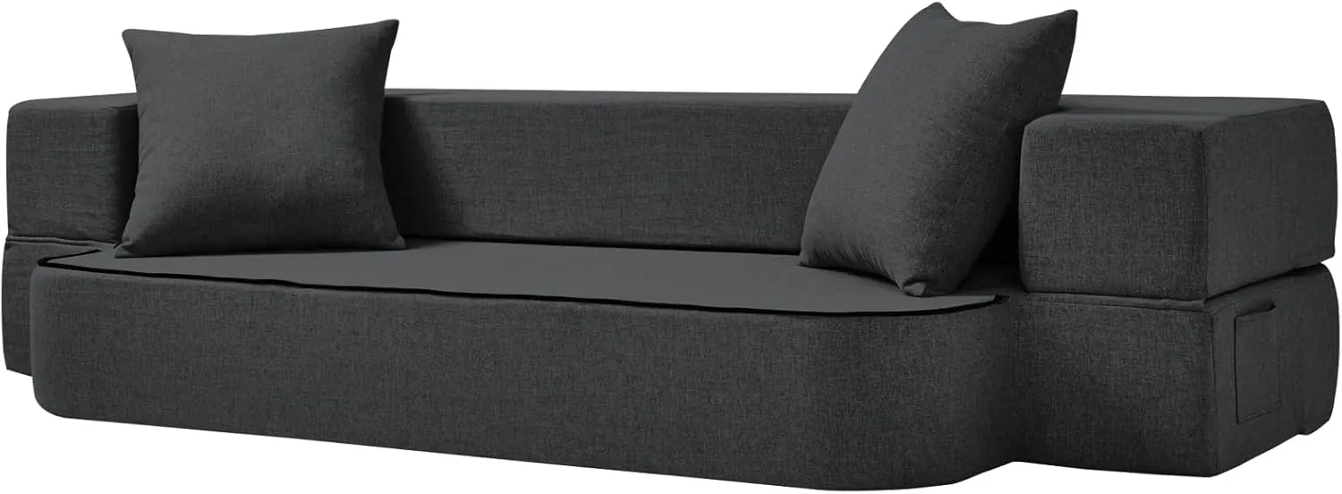 2-in-1 Folding Sofa Bed with 2 Pillows - Folding Chair Floor Couch & Sleeping Mattress - Washable Cover & Memory Foam Sleeper Chair for Living Room/Guest Room/Apartment/Loft, Dark Gray, Twin XL