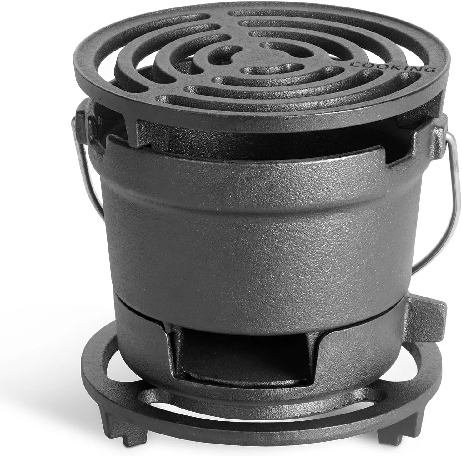 2-in-1 Hibachi Grill Outdoor, Pre-Seasoned Cast Iron, Tabletop Small Portable Charcoal Grill for Camping - w/Draft Door, 2PCS Grates 6.3"