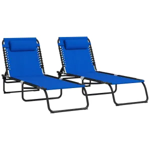 2-Pack Folding Chaise Lounge Pool Chairs, 4-Position Reclining, Bungee Seat with Pillow, Blue