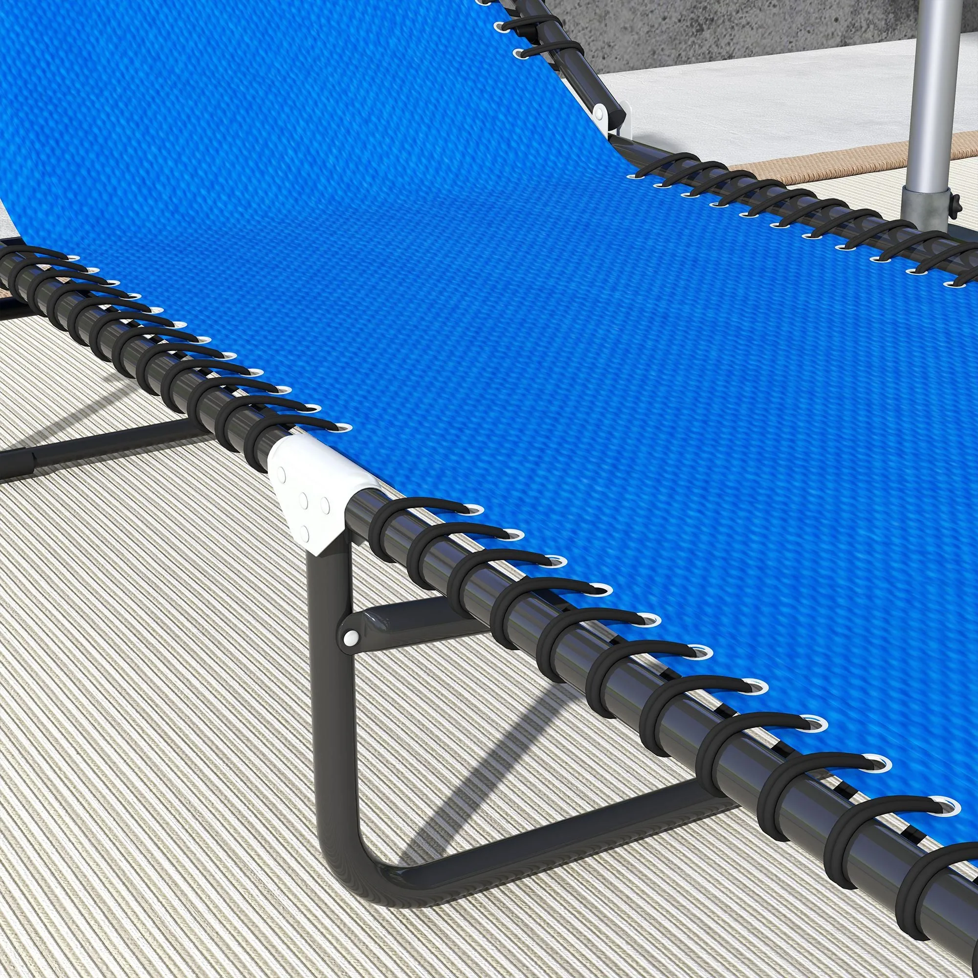 2-Pack Folding Chaise Lounge Pool Chairs, 4-Position Reclining, Bungee Seat with Pillow, Blue