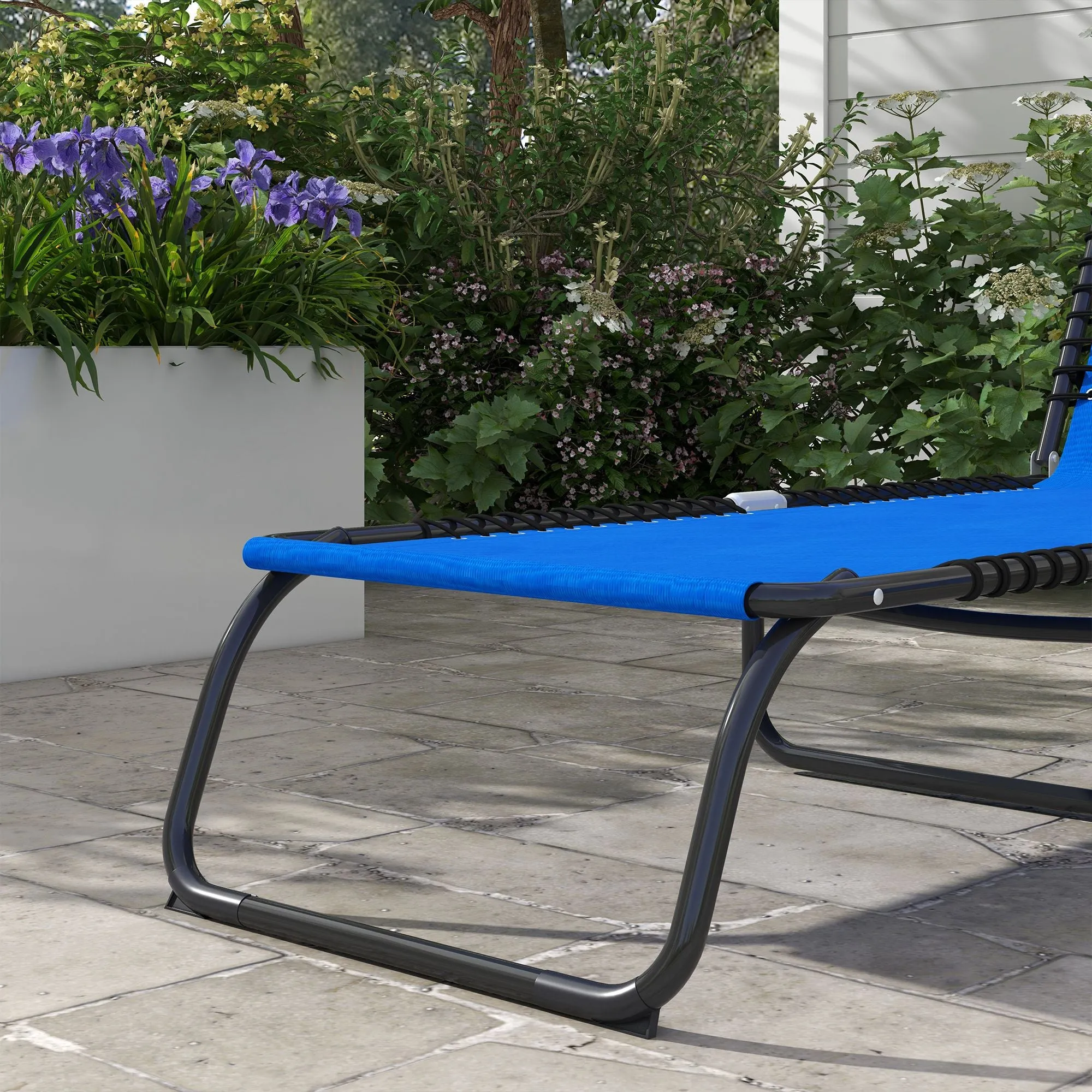 2-Pack Folding Chaise Lounge Pool Chairs, 4-Position Reclining, Bungee Seat with Pillow, Blue